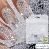 Clear bag of iridescent nail rhinestones and glitter for DIY art