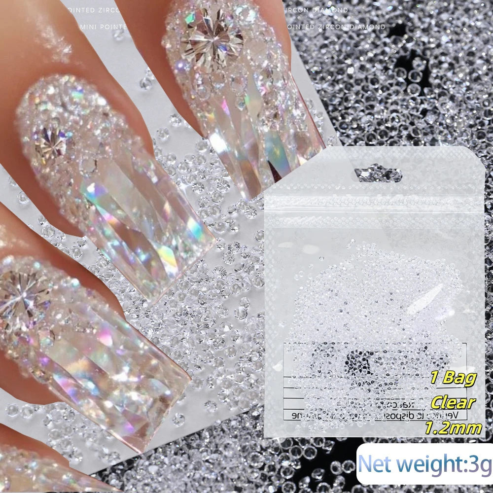 Clear bag of iridescent nail rhinestones and glitter for DIY art