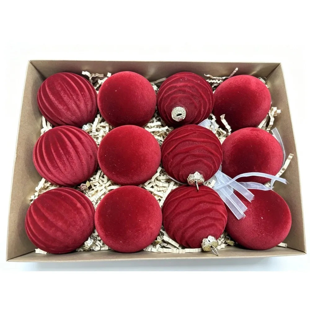 Burgundy Christmas Ornament Set with Silk Bows