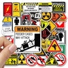 A collection of warning and danger decals featuring symbols like high voltage, food allergy, and various hazard signs.
