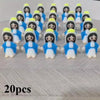A set of 20 classic blue and white mini PVC tabletop figurines arranged in rows.