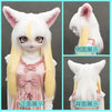 A customizable white furry cosplay head featuring long blonde hair and detachable paws shown from the front, side, and back v