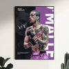 A black and purple canvas print featuring a portrait of Sean OMalley with tattoos and an UFC theme.