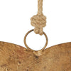 Antique golden metal heart wall decor with a natural fiber cord loop