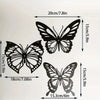 A set of three black metal butterfly wall art pieces shown with dimensions.