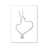 Minimalist line art drawing of two faces kissing forming a heart shape