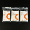 Three packs of clear protective card sleeves for cards, labeled 57.5 x 89mm size.