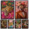 A set of three canvas prints featuring detailed floral portraits of leopards and tigers.