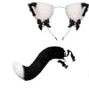 Black furry cat ear headband and tail costume set with a bow detail