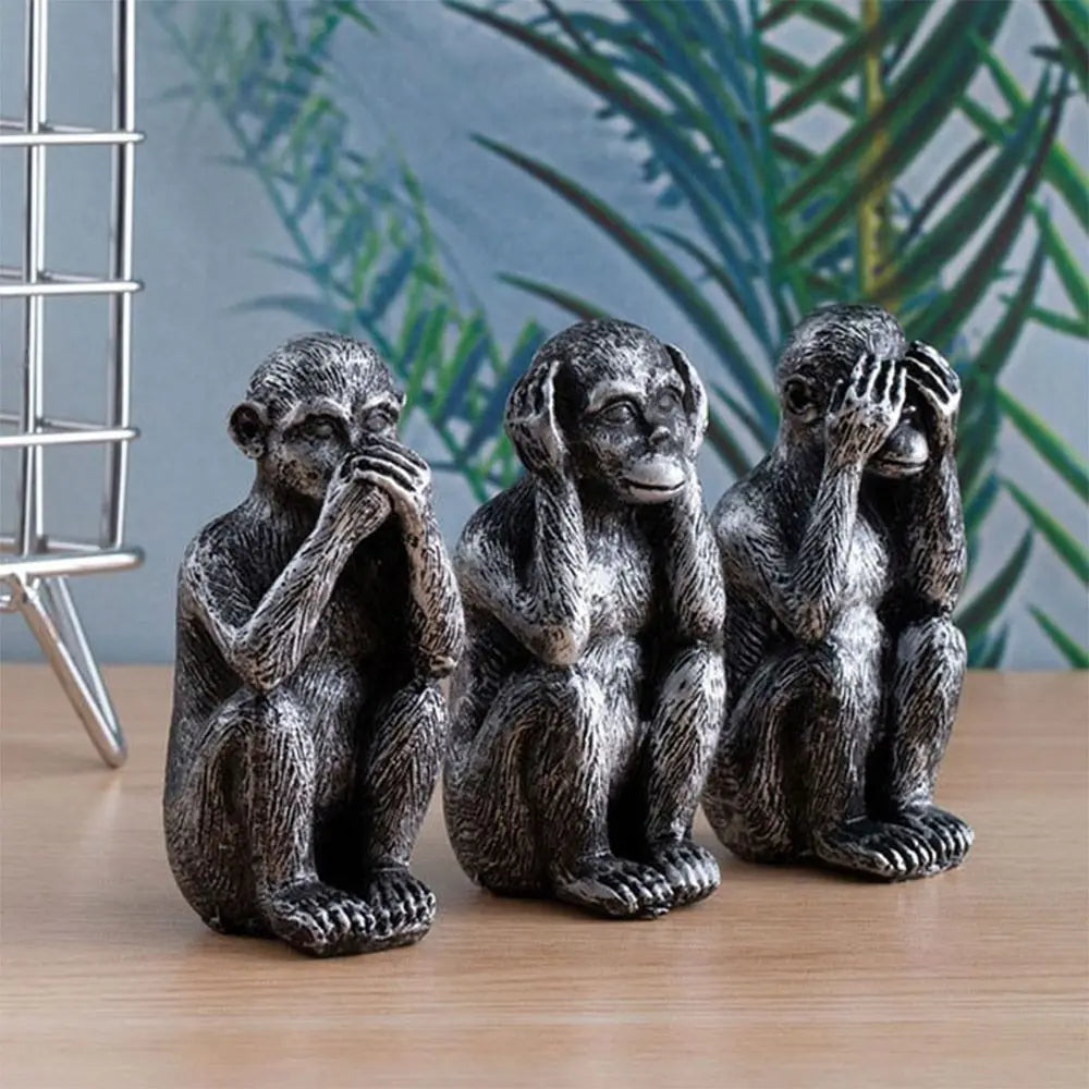 Three Wise Monkeys Resin Figurine Set