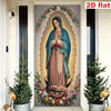 Guadalupe Madonna Religious Wall Art Gate Flag with Golden Halo and Floral Design