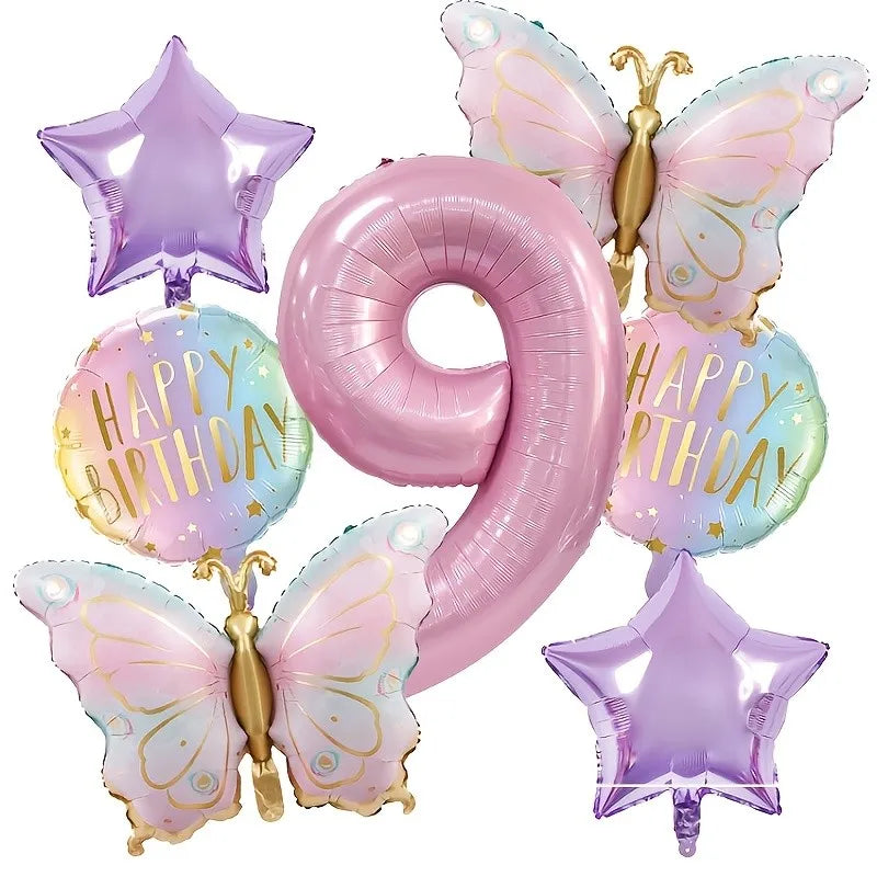 Pink Butterfly & Number Balloon Combo Set