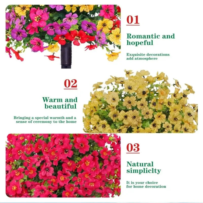 Three floral arrangements showing pink, yellow, and red flowers for home decor