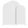 White spandex fitted wedding arch cover displayed in a vertical, arched shape.