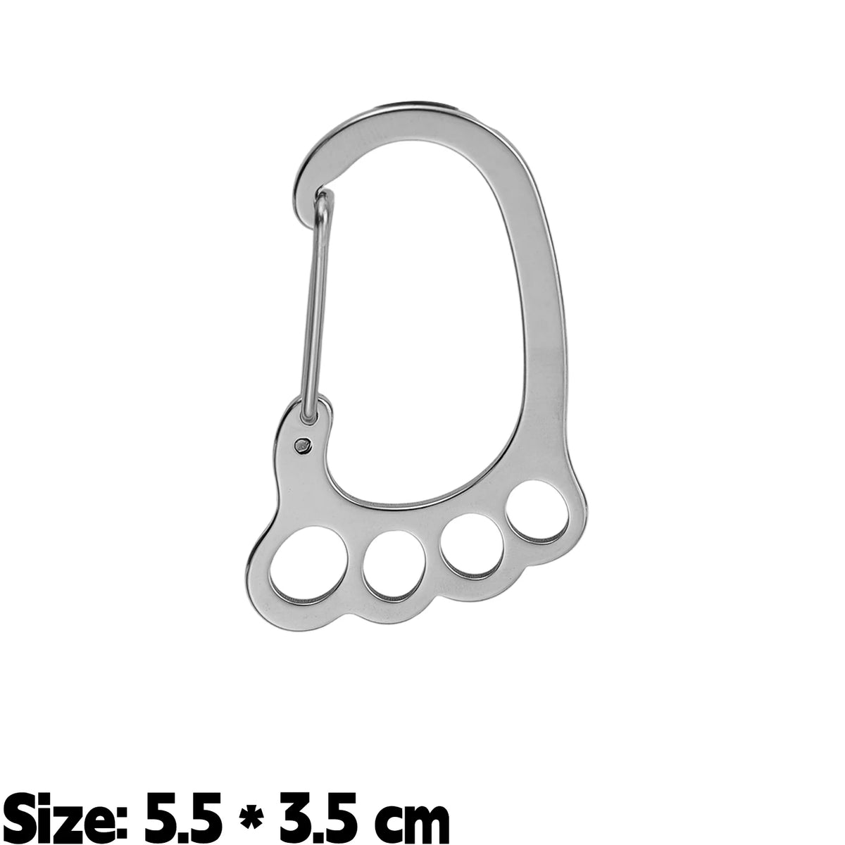 A silver stainless steel keychain with a multi-loop design.