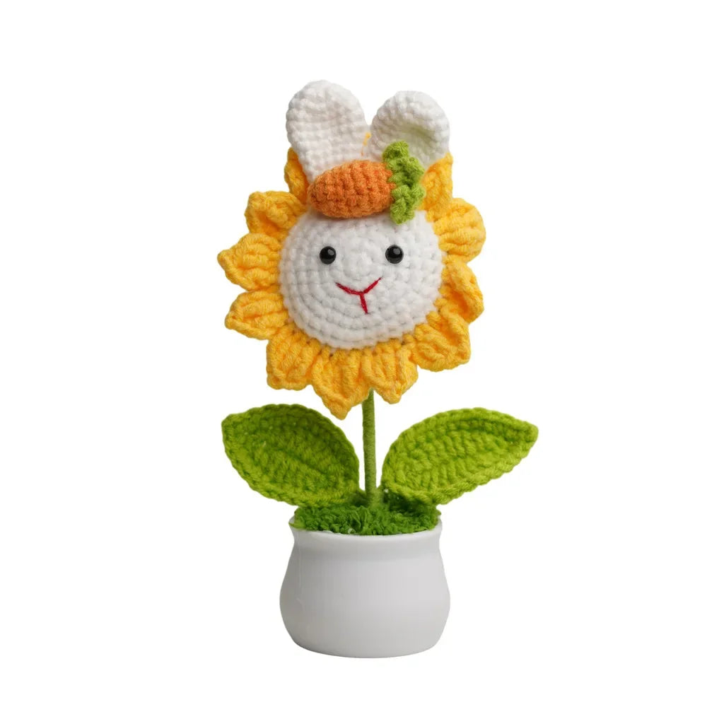 Handmade Crochet Sunflower in Pot – Decorative Knitted Artificial Plant