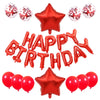 A collection of rose gold foil letter balloons and star shaped balloons for birthday parties