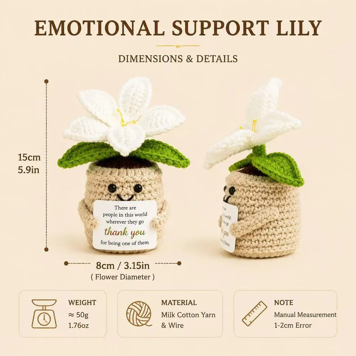 Handcrafted crochet lily flower pot with a thank you card made from milk cotton yarn