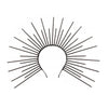 A black line drawing of a celestial halo design with radiating sun rays.