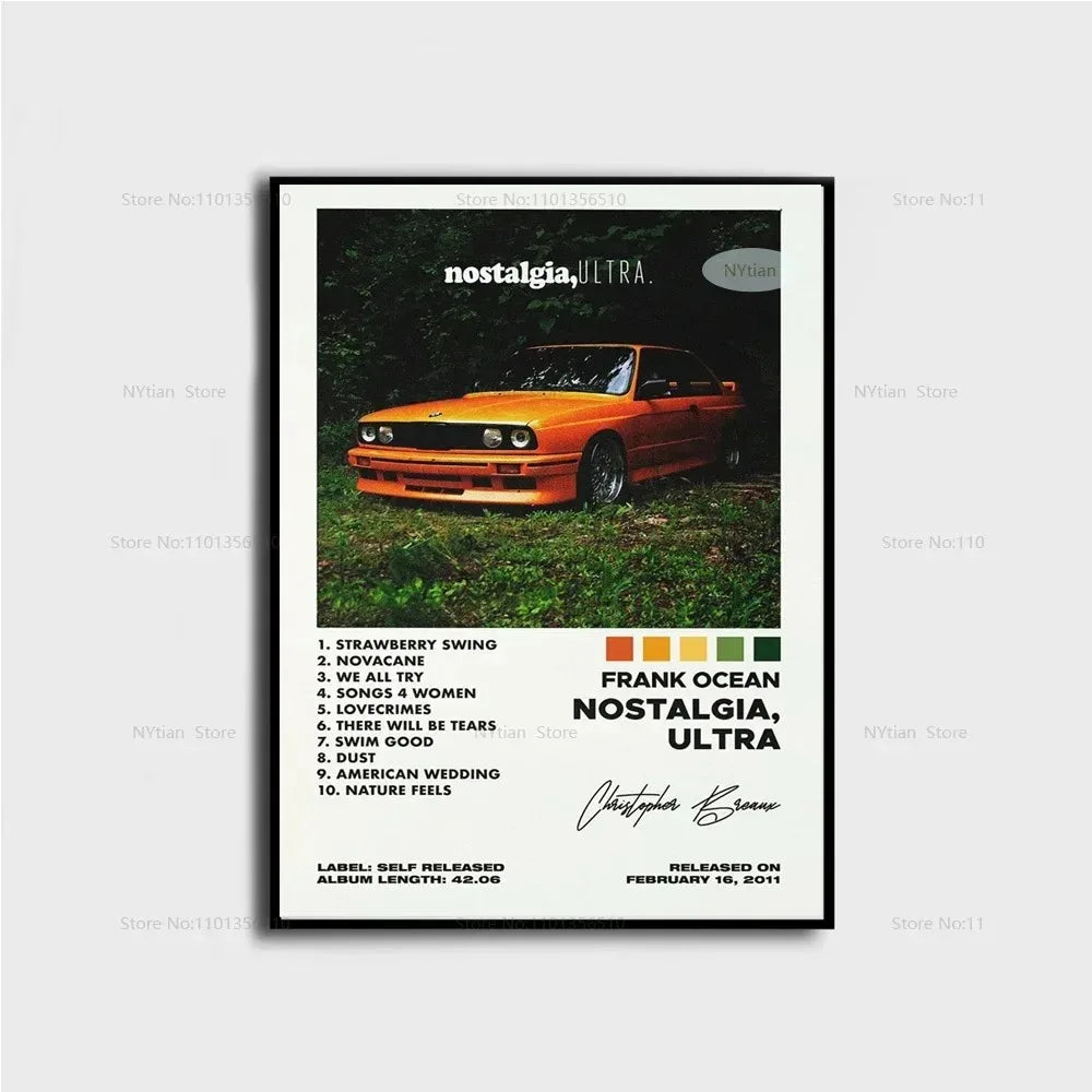 Album cover art for Nostalgia Ultra by Frank Ocean featuring a person in a red car.