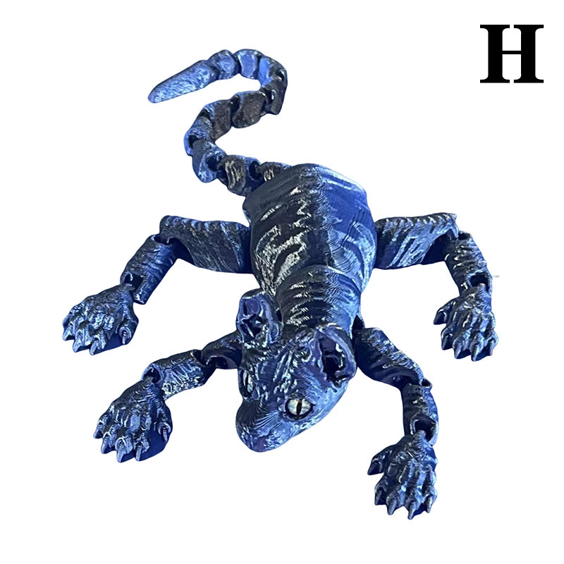 A realistic 3D printed figurine of a Sphynx cat with blue skin and long, curved ears.