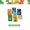 A set of 12 paper bags featuring dinosaur designs for a birthday party kit.