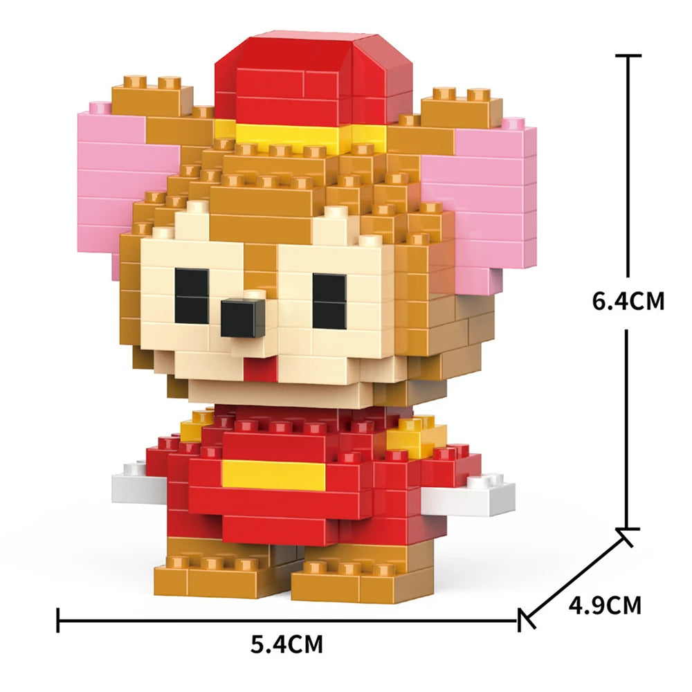 A detailed LEGO-style model of a fox character with pink and orange fur, wearing a red outfit, shown from the front.