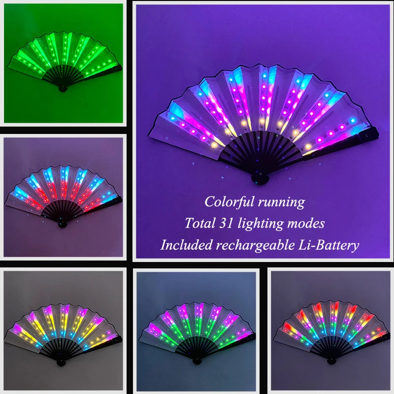 Colorful running multi-mode LED party fan with 31 lighting modes and rechargeable Li-Battery