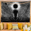 A dark, dramatic manga art tapestry featuring a fierce character with a large moon in the background.