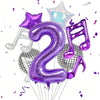 A set of purple musical number balloons including the number 2 and a star shape.