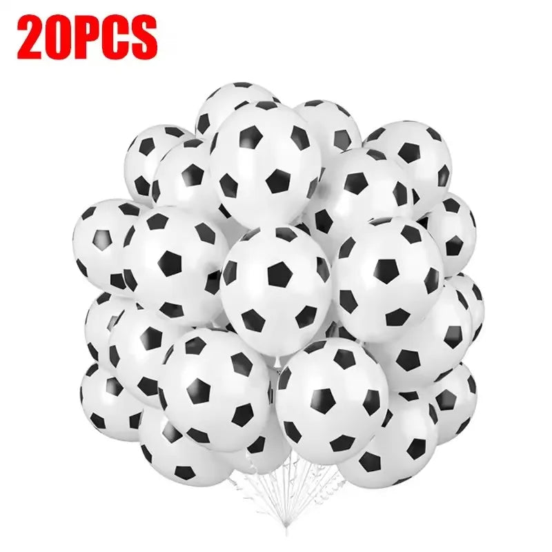 A pile of 20 white oval latex football party balloons.