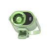 A light green clip-on mini electric fan with a circular grille and digital display is shown.