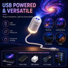 A USB powered versatile night light featuring a bright LED light and a flexible cord, shown with various power sources.