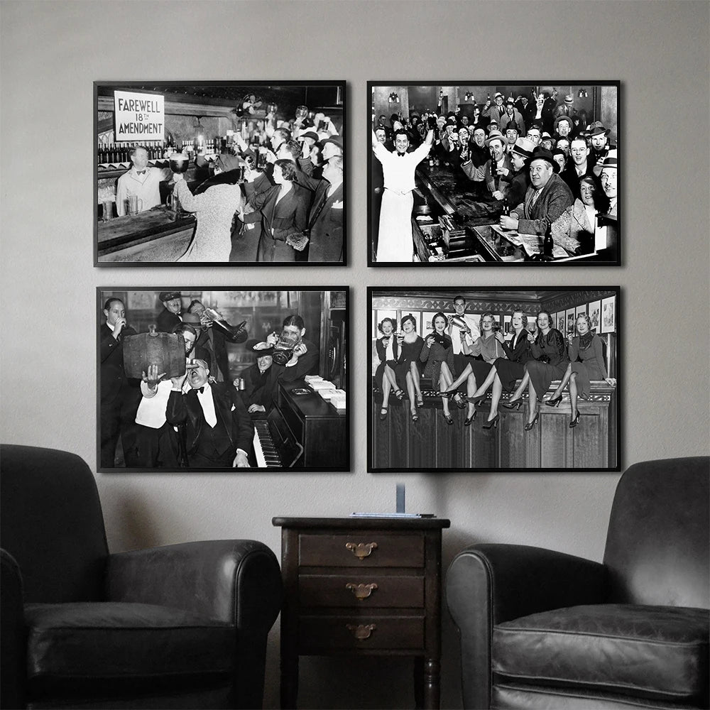 A set of four black and white photographs depicting a farewell to an amendment event.