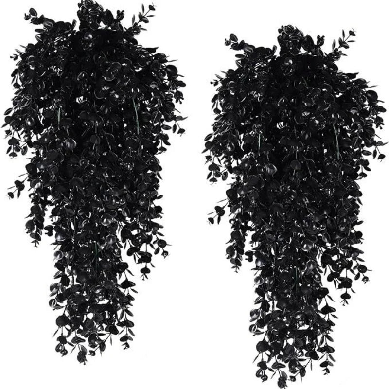Two bunches of artificial black vine hanging plants