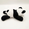 A cute plush panda with black and white markings is shown against a white background.