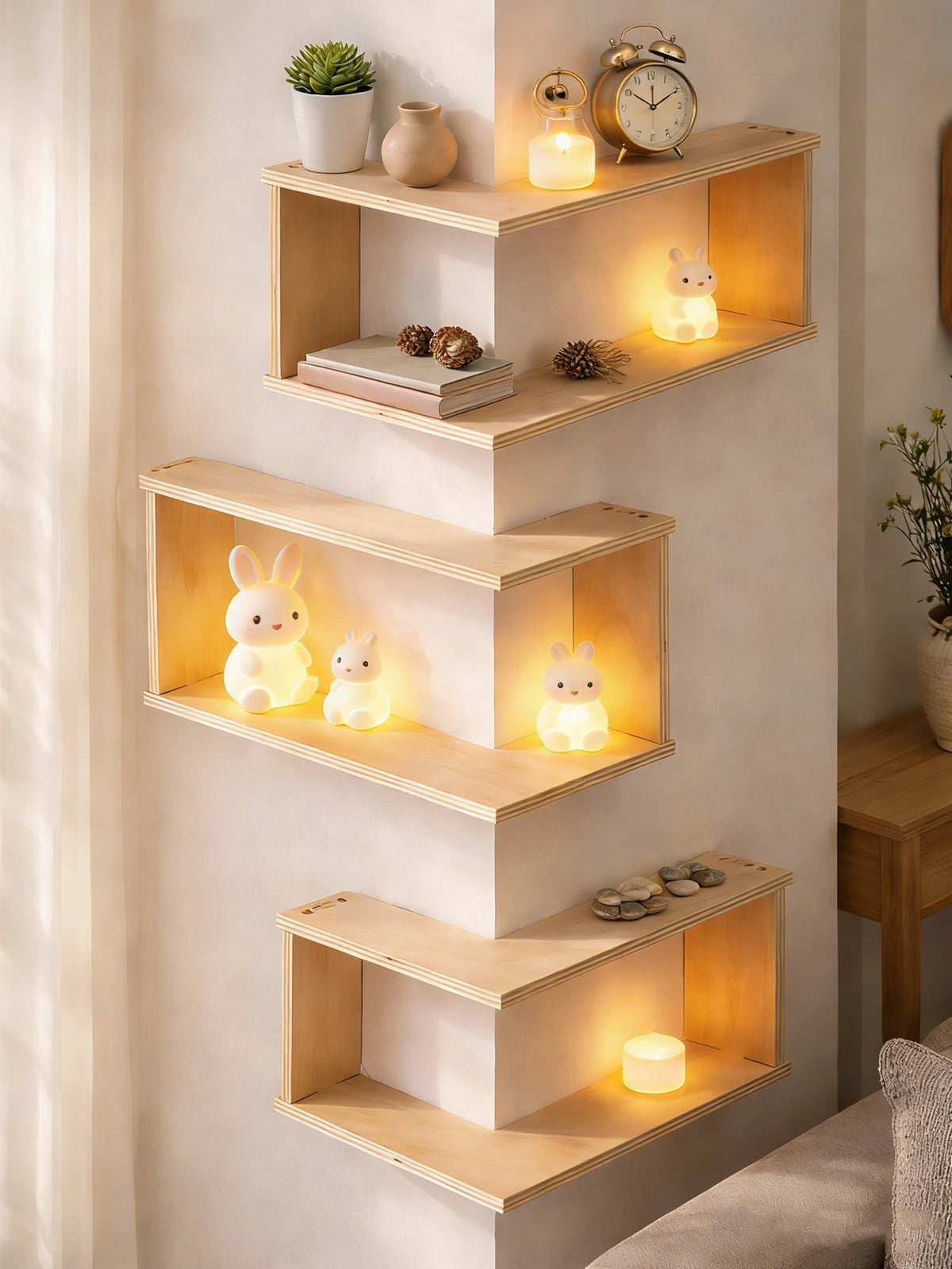 Corner Floating Wooden Wall Shelves for Home Decor