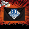A black banner featuring the number 60th anniversary and Polaris logo against an orange background with radiating lines.