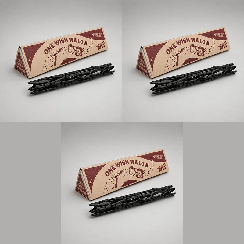 A set of wishing willow sticks with cardboard boxes for good luck gifts, displayed on a light gray background.