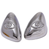 Pair of silver-toned geometric stud earrings shaped like an eye.