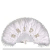 Bridal white feather hand fan with rhinestone bride letter decoration