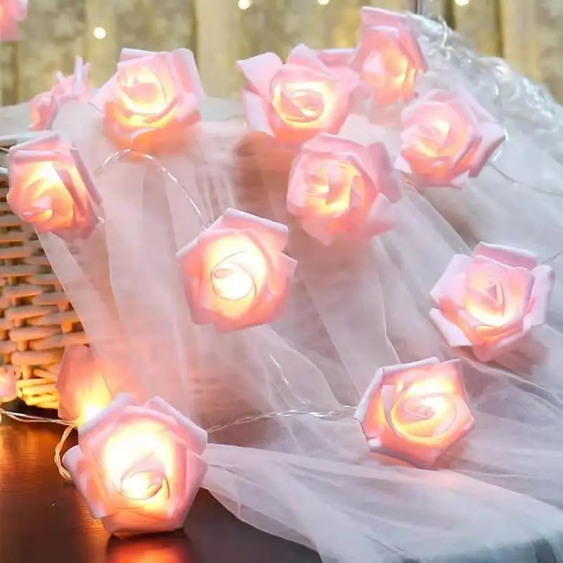 LED Rose Flower String Lights - 3M, 20 Lights, Multi-Color