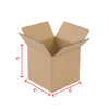 A brown corrugated cardboard box with measurements indicating its size.