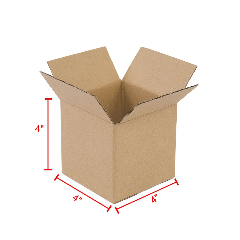 A brown corrugated cardboard box with measurements indicating its size.