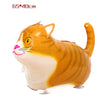 A golden orange cartoon cat foil balloon shaped like a feline, used for birthday party decor.