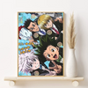 Canvas wall art featuring Hunter x Hunter characters Gon, Killua, and Hisoka.