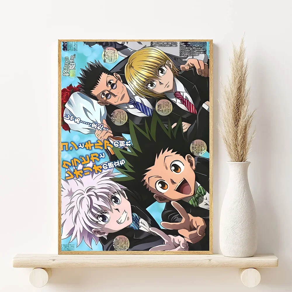 Canvas wall art featuring Hunter x Hunter characters Gon, Killua, and Hisoka.