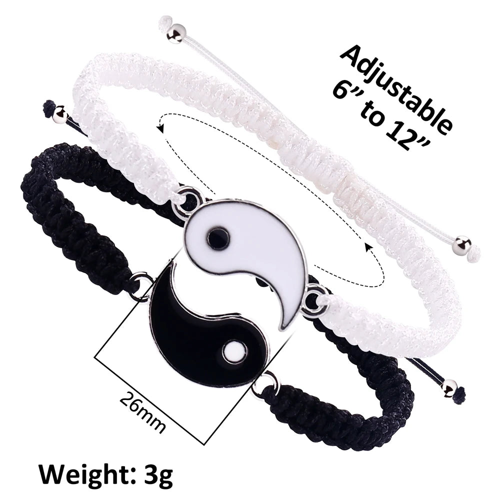 A set of adjustable braided bracelets featuring yin-yang symbols in black and white.