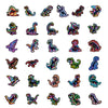 Collection d'autocollants de dinosaures et d'animaux colorés, en diverses poses et styles.