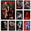 A set of movie posters featuring characters from Terrifier 1, Terrifier 2, and Terrifier 3